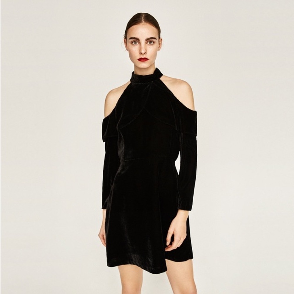 ZARA Cut Out Sleeve Velvet Dress